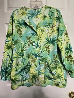Cherokee Scrub Jacket size S-Vibrant Green/Yellow Snap Front-Chest 22"/L 28.5" - Image 1 of 4