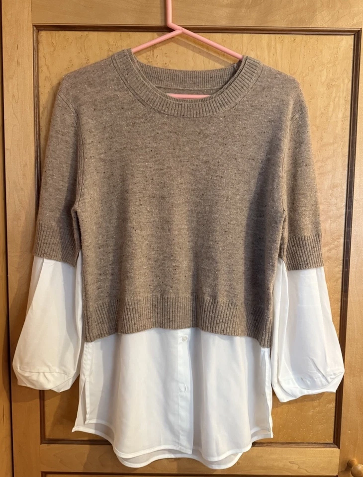 Suéter BROCHU WALKER Ebella Cuello Redondo Capas Lana Cachemira Talla Pequeña Beige Foto 1 de 1