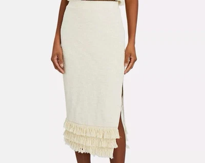 Falda midi de punto marfil Saylor con abertura lateral y dobladillo de borla talla pequeña Foto 1 de 4
