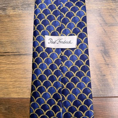 Corbata Paul Fredrick seda italiana a medida EE. UU. azul dorado Foto 1 de 4
