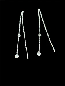 Sterling Silver 4” Threader Earrings Station Set With CZ Stones 925 - Picture 1 of 2