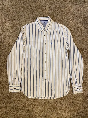 American Eagle Outfitters Vintage Fit White Blue Stripes Dress Shirt - Men's S - Image 1 of 4