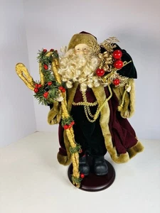 Vtg Santa Claus St. Nicholas 17” Figurine On Wood Stand Christmas - Picture 1 of 4