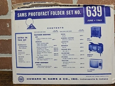 SAMS Photofact Folder Set NO. 639 June 1963 Emerson J.C. Penny  Zenith AMC G.E. - Image 1 of 4