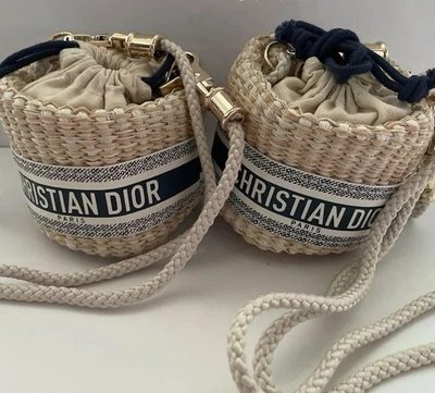 Christian Dior Straw Pouch Mini Shoulder Bag VIP Limited Novelty Box 2 Set New - Image 1 of 4