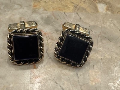 Gemelos vintage Swank tono dorado con piedra de zafiro azul Foto 1 de 4