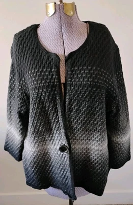 Jones New York Mujer Suéter Chaqueta 2X Negro Gris Lana Mezcla Angora GC Foto 1 de 4