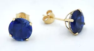 GENUINE 2.28 Cts BLUE SAPPHIRE STUD EARRINGS 14k GOLD - Free Appraisal - NWT - Picture 1 of 4