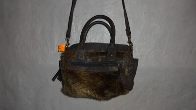 ama BROWN,FAUX, LEATHER & FUR,ORGANIZER, CROSSBODY, SMALL, PURSE. NWOT  DISPLAY - Image 1 of 4
