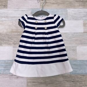 Janie & Jack Striped Nautical Dress White Blue Anchor Baby Girl 3-6 Months 3-6M