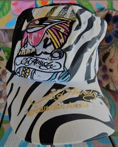 RARE Ed Hardy Zebra Bling Punk Skull cap hat Unisex Men's S/M - Picture 1 of 5