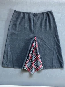 ALAIN MANOUKIAN Gray Herringbone Flannel Skirt w/ Tartan Plaid Pleat * LARGE - Picture 1 of 4