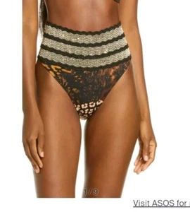 RIVER ISLAND Size US 10 High Waisted Bikini Briefs Bottoms Gold Embroidery - Picture 1 of 9