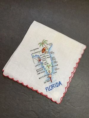 Pañuelo de colección con mapa de recuerdo del estado de Florida etiqueta de jerez pre Disney Foto 1 de 4