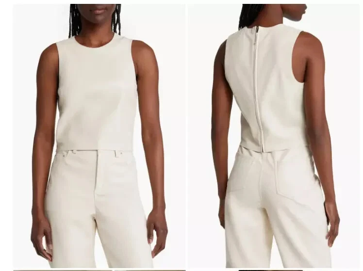 Women's Casual White Handmade Genuine Party Top Formal Stylish Lambskin Leather - Image 1 of 4