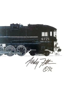 Andy Fitt 1992 4271 Southern Pacific Train Ink Drawing Framed 16 x 9" Railroad - Picture 1 of 3