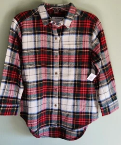 Old Navy Girls SIZE 6-7 Tunic Length Flannel Shirt WHITE TARTAN Plaid #15724 - Picture 1 of 4