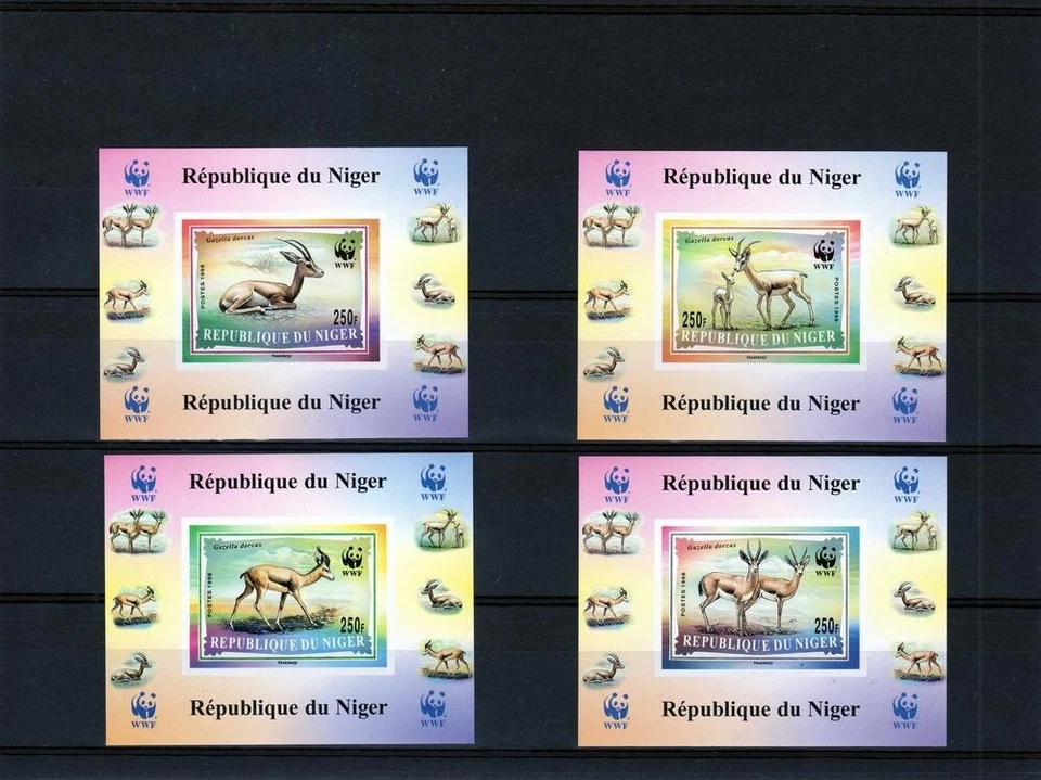 Niger 1998 WWF Dorcas Gazelle 4 Deluxe Souvenir Sheets IMPERF. Sc#983/986 MNH - Image 1 of 1