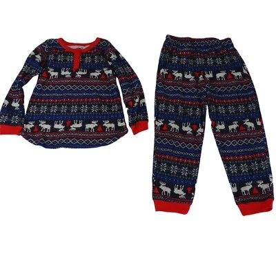 Conjunto de pijama de franela Lanz Kids Fair Isle niños niñas niños talla S rojo azul  Foto 1 de 4