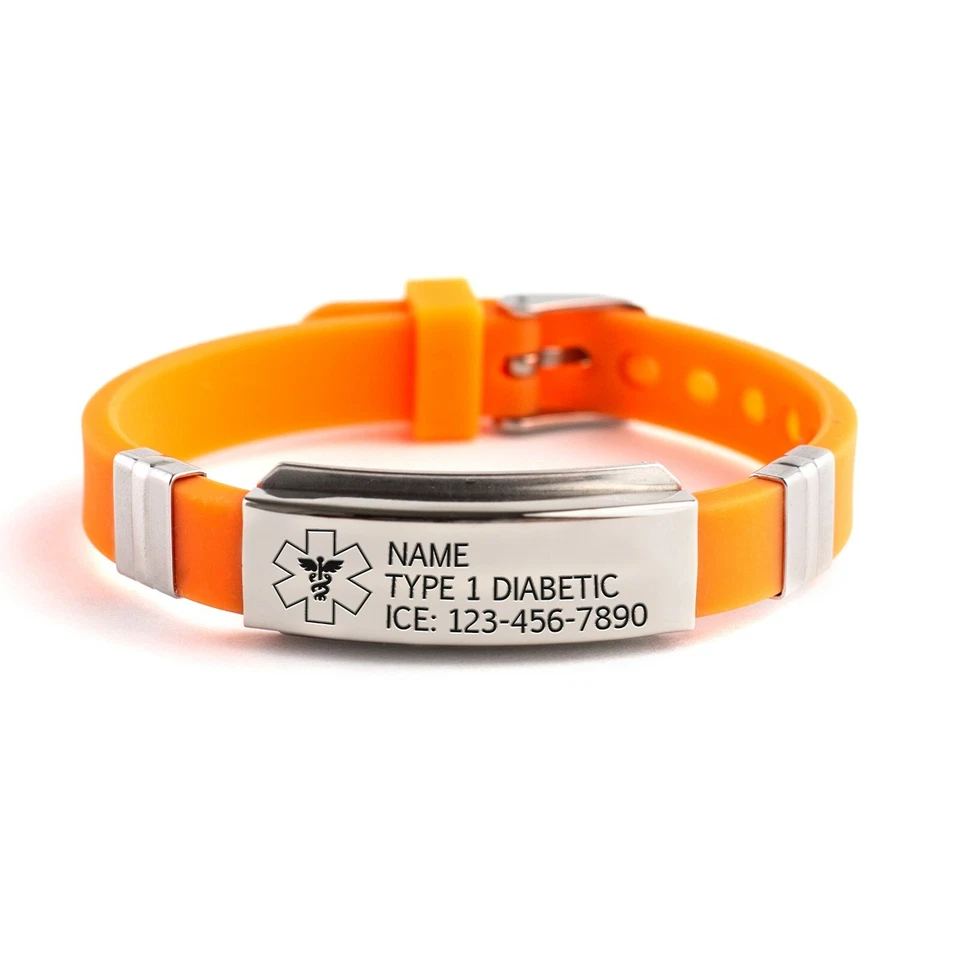 Brazalete ajustable de acero grabado personalizado de identificación de alerta médica de emergencia Foto 1 de 4