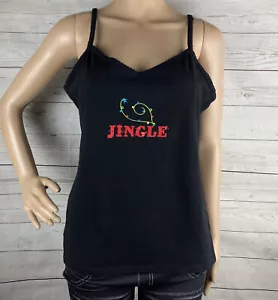 Kim Rogers Intimates Camisole Large Black Christmas Jingle Colorful Lights Print - Picture 1 of 12