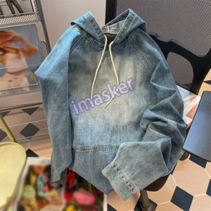 Men's Hooded Denim Parka Overalls Casual Loose Work Coat Vintage Jacket Hoodie - Picture 1 of 25