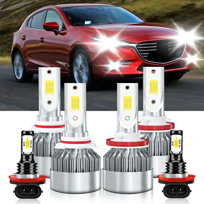 For Mazda 3 Sport 2010-2013 9005 H11 H11 LED Headlight Fog Light Bulbs Kit 6000K - Image 1 of 4