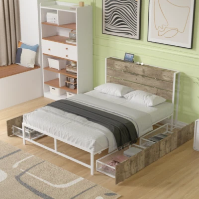 Cama de plataforma de tamaño completo con 4 cajones de almacenamiento marcos de cama de metal muebles de dormitorio Foto 1 de 4