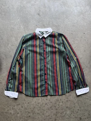 Blusa listrada vintage anos 80 Levis Strauss manga longa poliéster/algodão 19 X 24,5 - Imagem 1 de 4