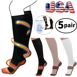 (5 Pairs) Copper Infused Compression Socks 20-30mmHg Graduated Support Men Women - Picture 1 of 10