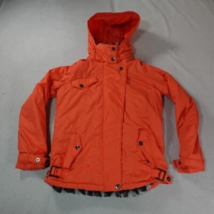 Fox Ski Jacket Womens Medium Orange Fur Lined Y2K Snowboard Hooded Full Zip Snow - Picture 1 of 23