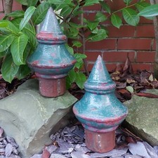 Vintage Pair Cast Iron Garden Gate Fence Finials Architectural Salvage Gothic