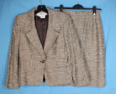CHAQUETA DE COLECCIÓN CARLISLE Forrada LANA Y LINO RAYAS Marrón/Beige-Talla 6 FALDA-Talla 8 Foto 1 de 4