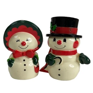 Hallmark Vintage Salt And Pepper Shaker Set of 2 Plastic Mr. & Mrs. Snowman Mint - Picture 1 of 7