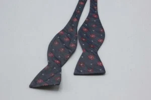 Adjustable Silk Cotton Bow Tie. Gray with Red Floral. - Picture 1 of 3