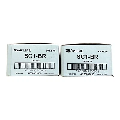 Taylor Line SC1-BR Key Blanks 100 Keys (2x 50 Pack) Brass Schlage Cut Door Locks - Image 1 of 4