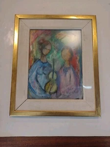 Vtg BELLE GOLINKO PAINTING PORTRAIT ABSTRACT JEWISH JUDAICA WOMEN - Picture 1 of 8