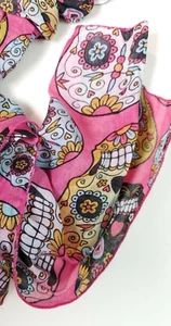 Sugar Skull Scarf Day Of The Dead Pink Hot Pink Scarf Lightweight goth girlie - Picture 1 of 12