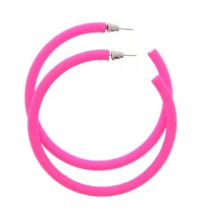 Ladies Women Fancy Dress Neon Green Yellow Orange Pink Large Thick Hoop Earrings - Picture 1 of 8