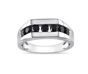 Shiny Modern Round Cut Onyx In 10K White Gold Men's Fashion Fine Ring