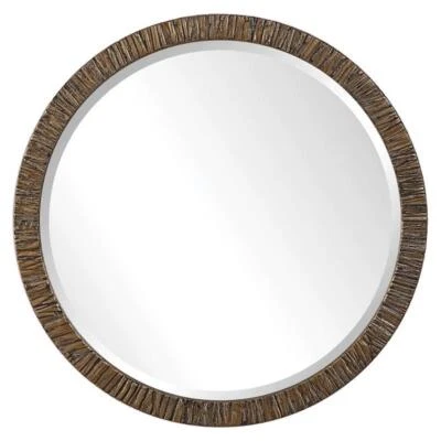 Uttermost Wayde Round MDF Wood and Glass Mirror in Metallic Gold - Image 1 of 4