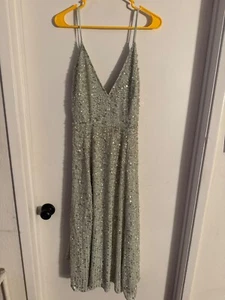 Women NWT "ASOS Edition"light gray, beaded, sequin, sleeveless midi gown. Size6 - Picture 1 of 2