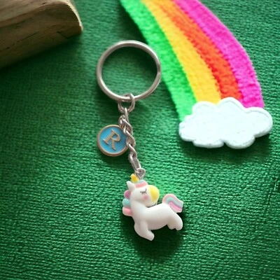 Personalised keychain UNICORN Keyring Any Letter. PERSONALISED Gifts bag charms - Image 1 of 2