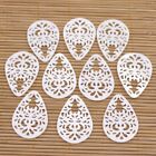10PCS 25mmX38mm Teardrop Carved Flower Shell Natural White of Pearl DIY