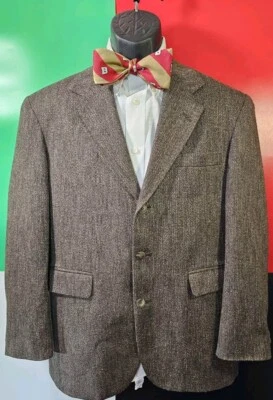 Chaqueta Abrigo Deportivo Haggar City Informals Marrón Tweed Talla 38S+ Boston College Pajarita  Foto 1 de 4