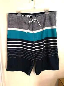 Old Navy Mens Swim Trunks Board Shorts 34 Blue White Gray Striped California - Picture 1 of 3