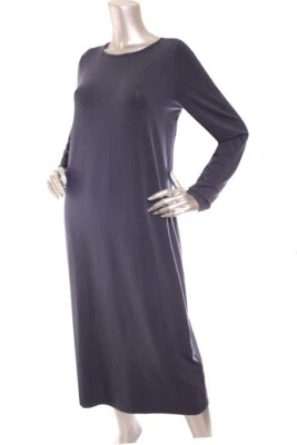 NEW Eileen Fisher Stretch Jersey Jewel Neck Long Sleeve Midi Length Dress Blue - Image 1 of 4