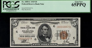 1929 $5 Federal Reserve Bank Note Philadelphia - FR.1850-C - PCGS 65PPQ - Picture 1 of 2