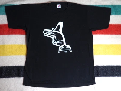 Camiseta negra de colección de los 80 Jerzees Coast Salish PNW Orca Whale Art EE. UU. para hombre XL Foto 1 de 4