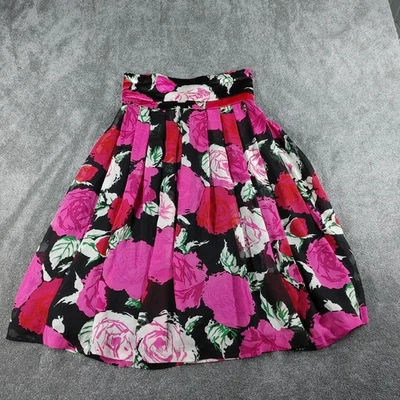 Flora Kung Skirt Womens XS Pink Black Silk Floral - Image 1 of 4